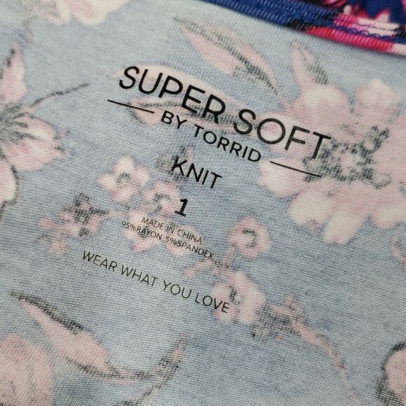 Torrid Super Soft Knit Sz 1 1X Blue Pink Floral Stretch High Low Summer Dress - Picture 8 of 8